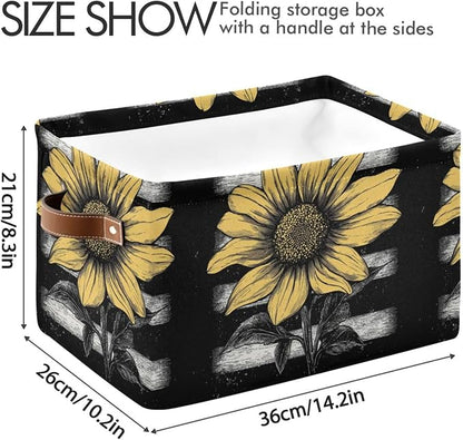 White Black American Flag Sunflower Storage Bins Box Foldable Shelf Basket - Image 3