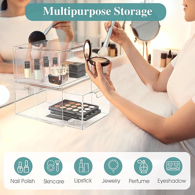 2 Pack Stackable Acrylic Makeup Organizer, Jewelry and Home Storage - Image 6