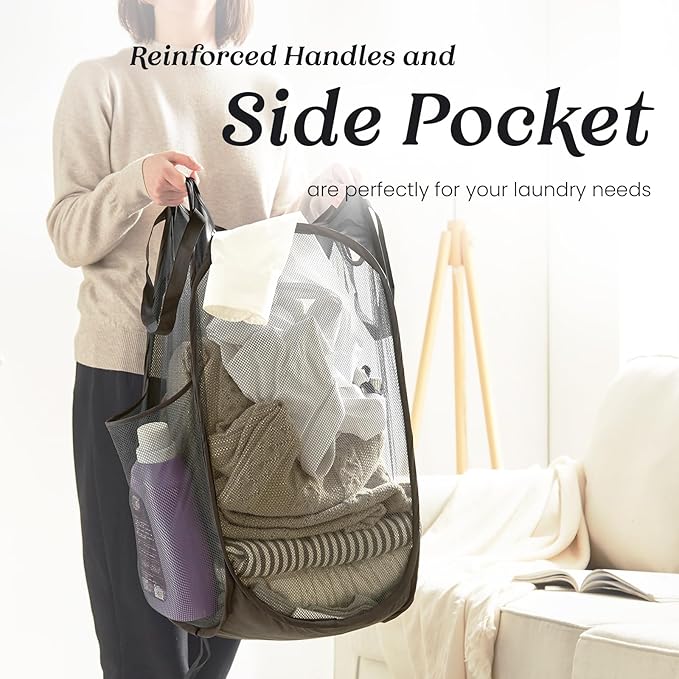 TECHMILLY Collapsible Mesh Pop Up Laundry Hamper - Image 3
