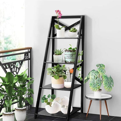 Tangkula 4-Tier Ladder Shelf Bookcase Leaning Free Standing Wooden Frame Decor - Image 4