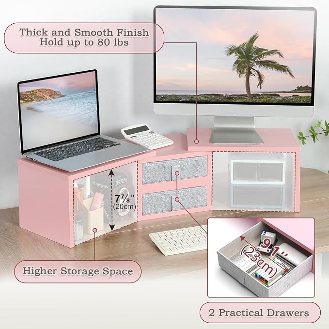 TEAMIX Pink Dual Monitor Stand Riser - Image 3