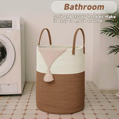Large Woven Laundry Basket Hamper, 100L Cotton Rope Storage Bin - Image 5