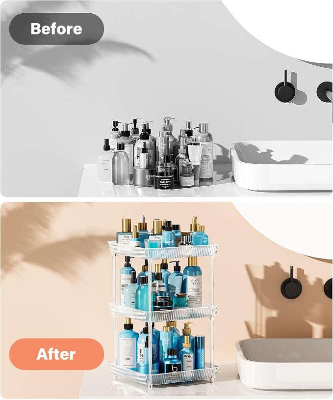 2 Tier Lazy Susan Bathroom Countertop Organizer, 360° Clear Rotating Square - Image 6