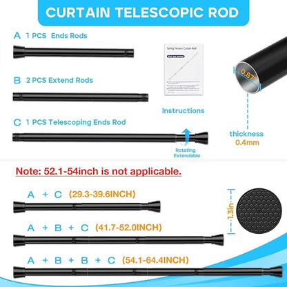 4 Pack Black Tension Curtain Rod 30 to 64 Inch, Adjustable Curtain Rod - Image 2