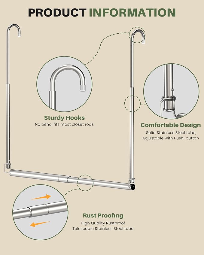 Hanging Closet Rod, 2 Pack Adjustable Height & Width Closet Rods - Image 6