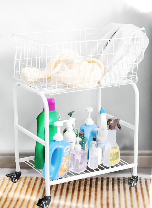 31" tall hennze one layer rolling wire laundry basket, easy moved wire laundry - Image 9