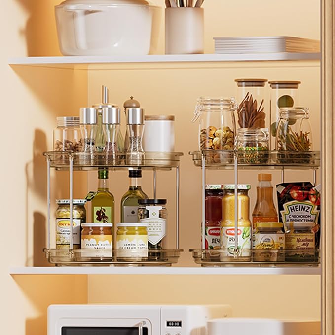 LAMU 2 Pack 2 Tier Lazy Susan Turntable Organizer 10.6'' Rotating Spice Rack - Image 5