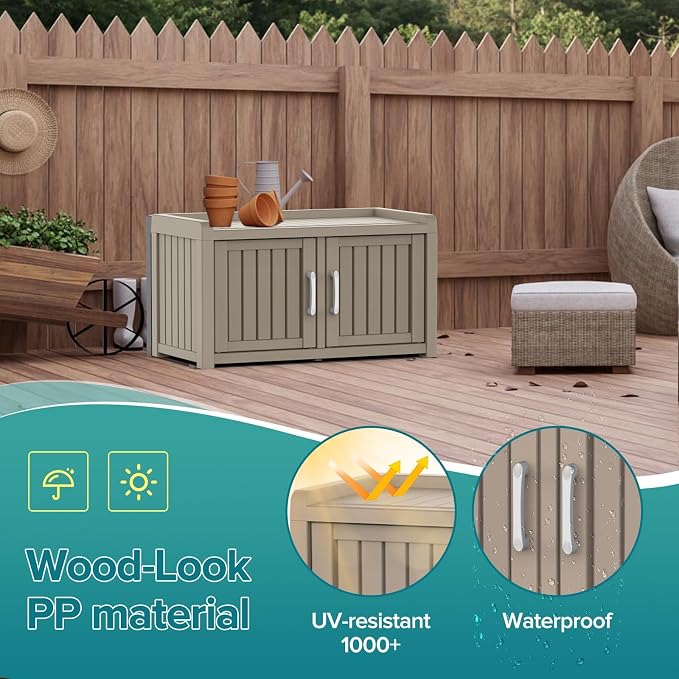 ROJIK Shoe Cabinet Storage Bench Indoor Outdoor, Waterproof UV-Resistant Resin - Image 6