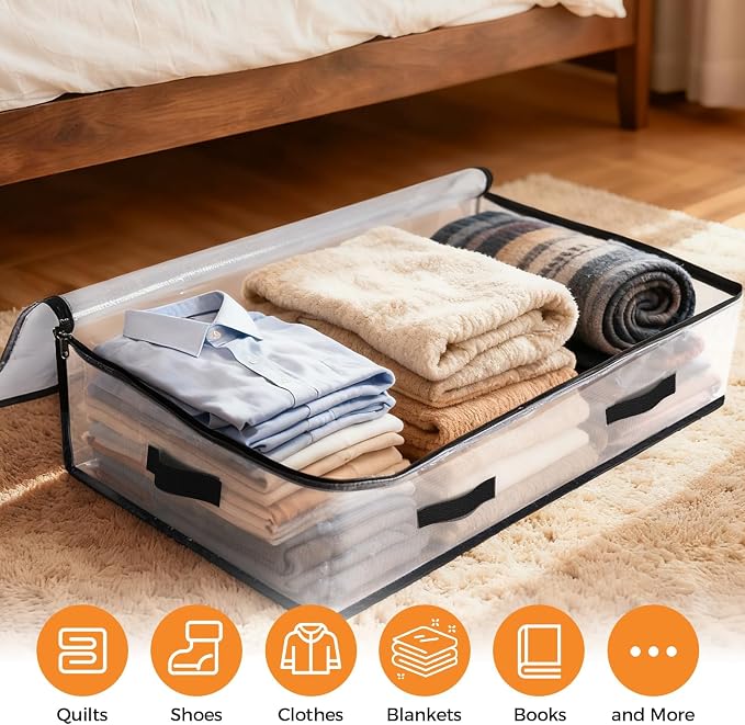 8 Pack Under Bed Storage Bags, 75L Foldable Clear Storage Containers - Image 4