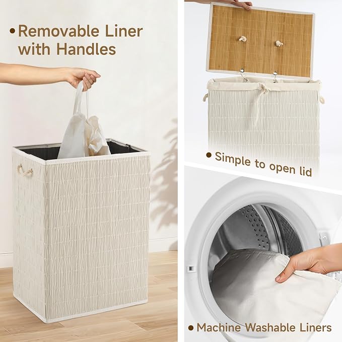 Laundry Hamper with Lid, 52.8 Gallon Large Laundry Basket 2 Removable Liner Bags - Image 7