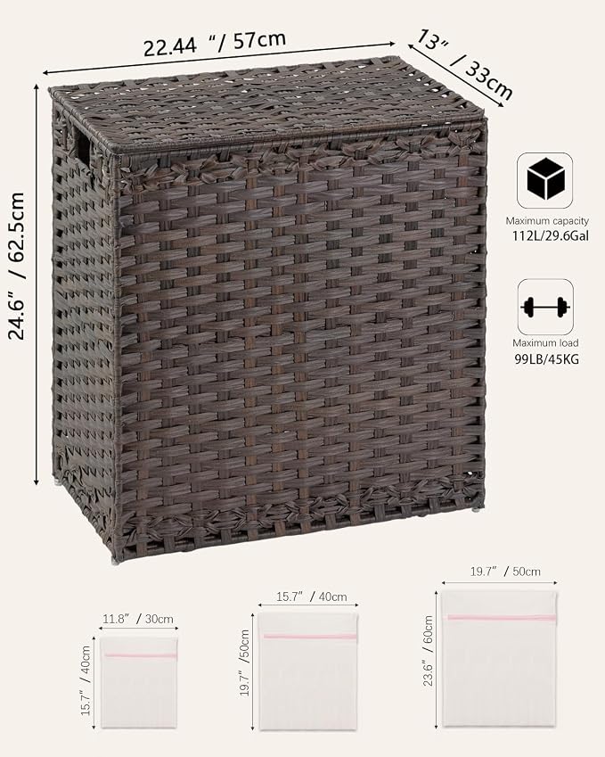Laundry Hamper with Lid Wicker Laundry Basket 112 L Laundry Hampers Handwoven - Image 5