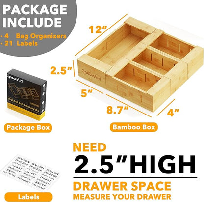 SpaceAid Bag Storage Organizer for Kitchen Drawer, Bamboo Organizer, Compatible - Image 3