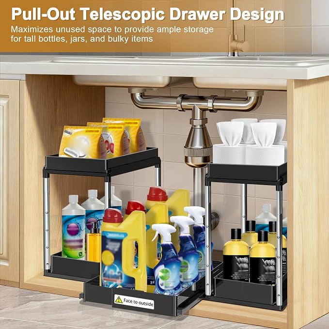 NIUXX Expandable Under Sink Organizer: 2 Tier Height Adjustable Under Cabinet - Image 3