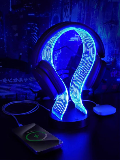 Light Up Headphone Stand with 16 Color Lights, PCB Pattern Acrylic Headset by CoolGiftMart