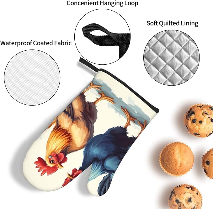 Oven Mitts and Pot Holders Sets of 3 Rooster and Hen Oven Mitts 3 Pcs Heat - Image 3