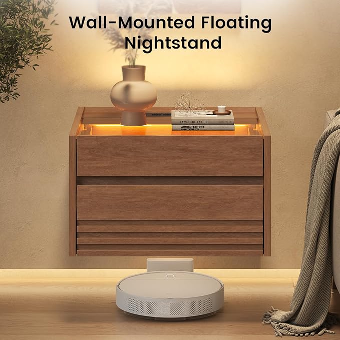 Sikaic Floating Nightstand Set of 2 Wall Mounted, Touch Control LED Light & - Image 7