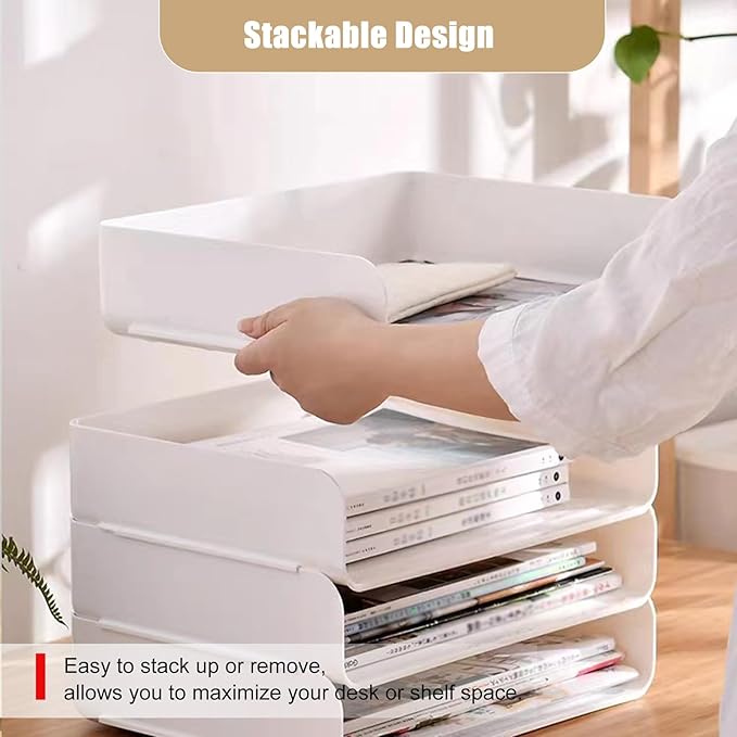 4 Tier Desk Organizer, Stackable Paper Tray Organizer - Image 3