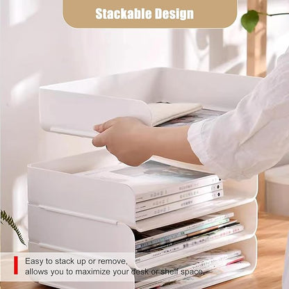 4 Tier Desk Organizer, Stackable Paper Tray Organizer - Image 3