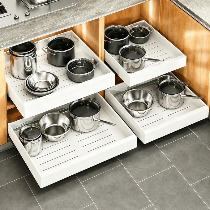 Pull out Cabinet Organizer, Expandable Heavy Duty Slide out Drawers Fixed by Kitstorack