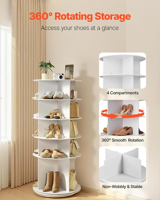 VEVOR 5 Tiers Rotating Shoe Rack Tower, 360° Spinning Shoe Rack, Revolving - Image 4