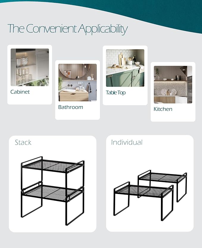 2Pack Kitchen Cabinet Shelf Counter Organizer Rack Pantry Storage Bathroom - Image 4