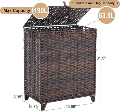 Laundry Hamper with Lid, 190L Large Laundry Basket 3 Section with 6 Removable - Image 4