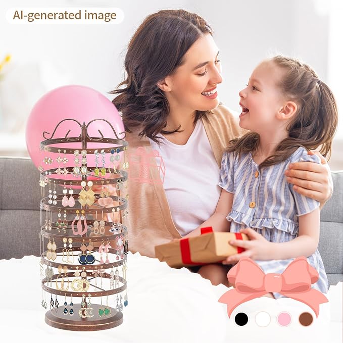 iDavosic.ly 6 Tier Metal Rotating Earring Holder Organizer Stand, Bronze | 264 - Image 6