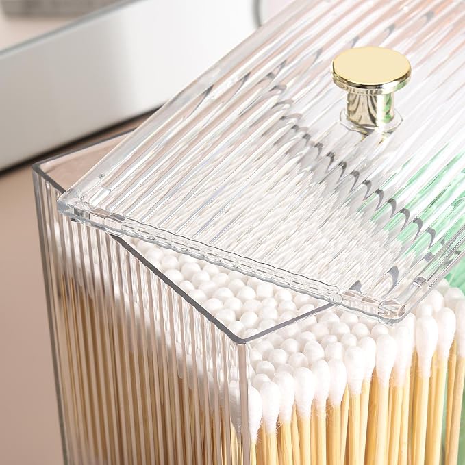 Tbestmax Qtip Holder Dispenser 3-Section Clear Bathroom Container Organizer 3 - Image 6