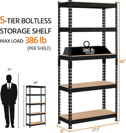 Topeakmart 5-Tier Utility Shelves, Metal Storage Shelves, Adjustable Shelving - Image 3