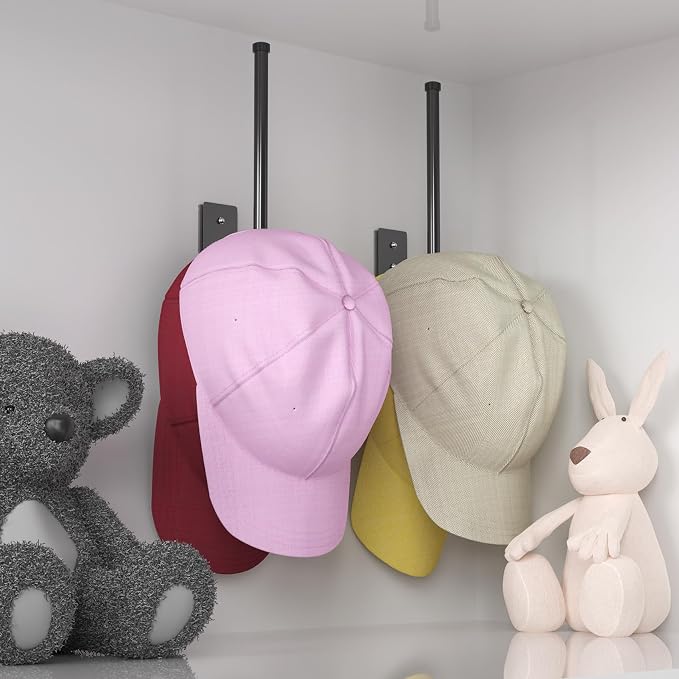 2 Pack Black Hat Racks for Baseball Caps, Stainless Steel Hat Organizer for - Image 2