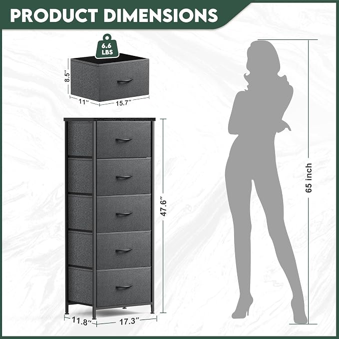 5 Fabric Drawer Dresser for Bedroom, Chest of Drawers - Image 3