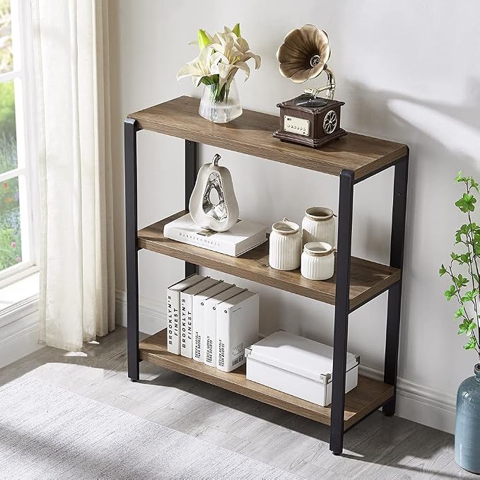 FOLUBAN 3 Tier Bookshelf, Industrial Bookcase and Book Shelves - Image 3