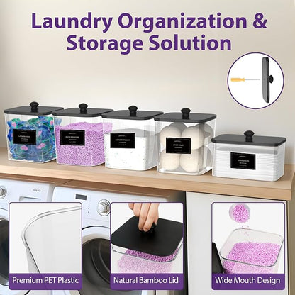 4+1 Pack Clear Laundry Pods Container & Dryer Sheet Holder, Plastic Square - Image 4
