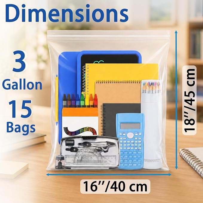 Large 3 Gallon Zippered Plastic Bags - Image 2