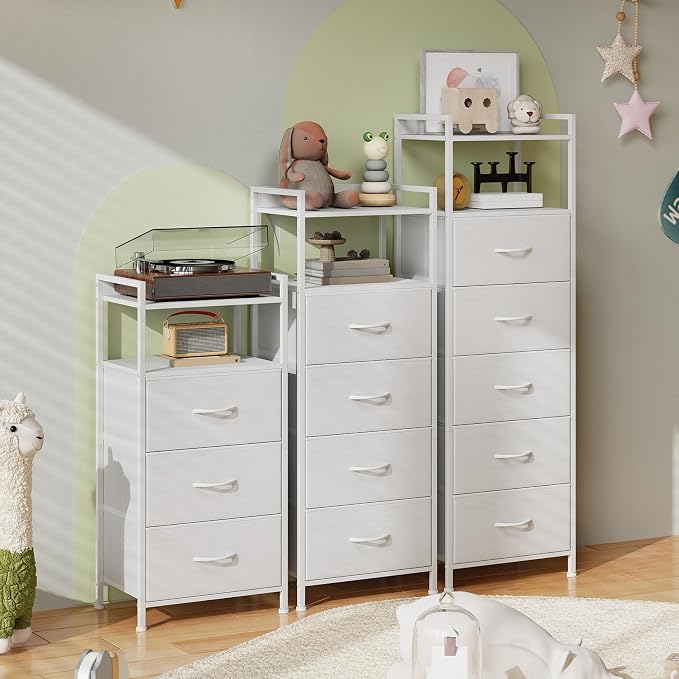 Somdot Tall Nightstand with 5 Drawers, Vertical Fabric Dresser - Image 8