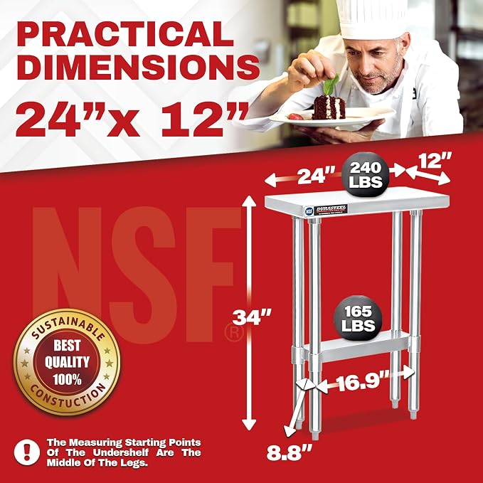 DuraSteel 24x12 Small Stainless Steel Table - Image 6