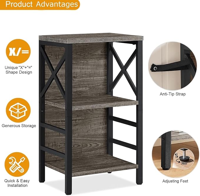 Small Bookcase, 3 Tier Industrial Bookshelf - Image 8