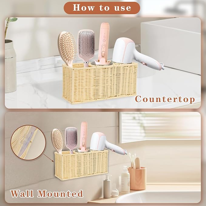 Hair Tool Organizer, Wall Mount Curling Iron Holder, Waterproof Wicker Hot - Image 4