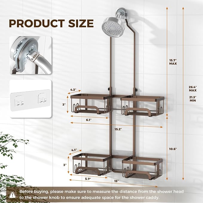 REINHARDT Shower Caddy Hanging for Handheld Showerheads Adjustable Split Shower - Image 6