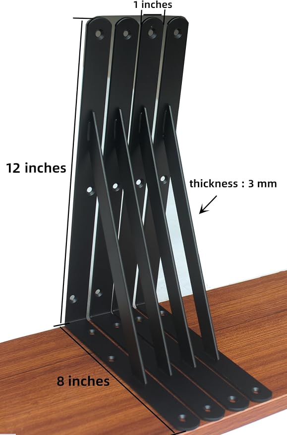 2 Pack L12 x H 8" Black Heavy Duty Shelf Brackets - Image 2