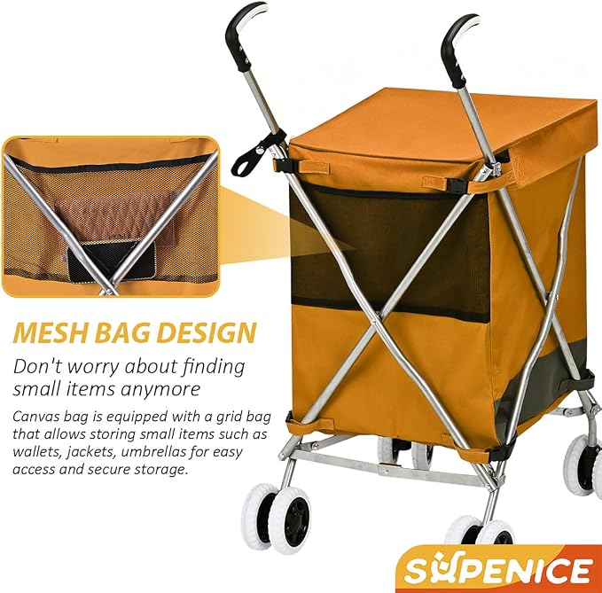 Folding Shopping Cart for Groceries, Water-Resistant Heavy-Duty Canvas Trolley - Image 2