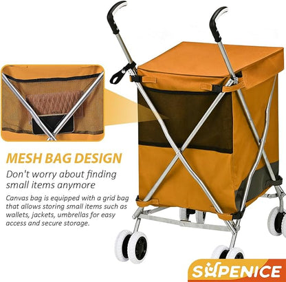 Folding Shopping Cart for Groceries, Water-Resistant Heavy-Duty Canvas Trolley - Image 2
