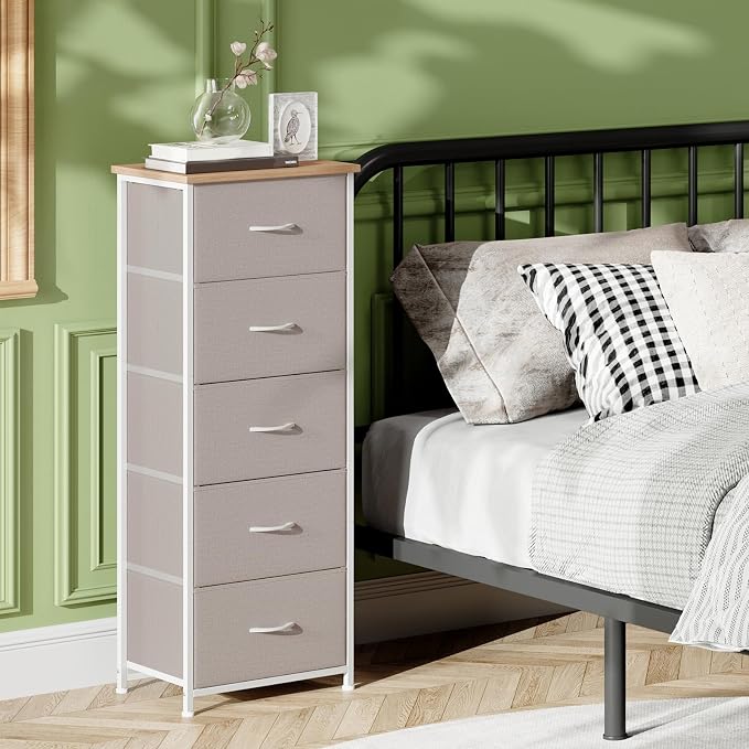 Somdot Tall Dresser for Bedroom, 5 Drawer Storage Cabinet, Ash Grey | Fabric - Image 2