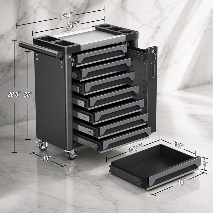 7-Drawer Rolling Tool Chest, Tool Box Lockable Metal Tool Cabinet - Image 3