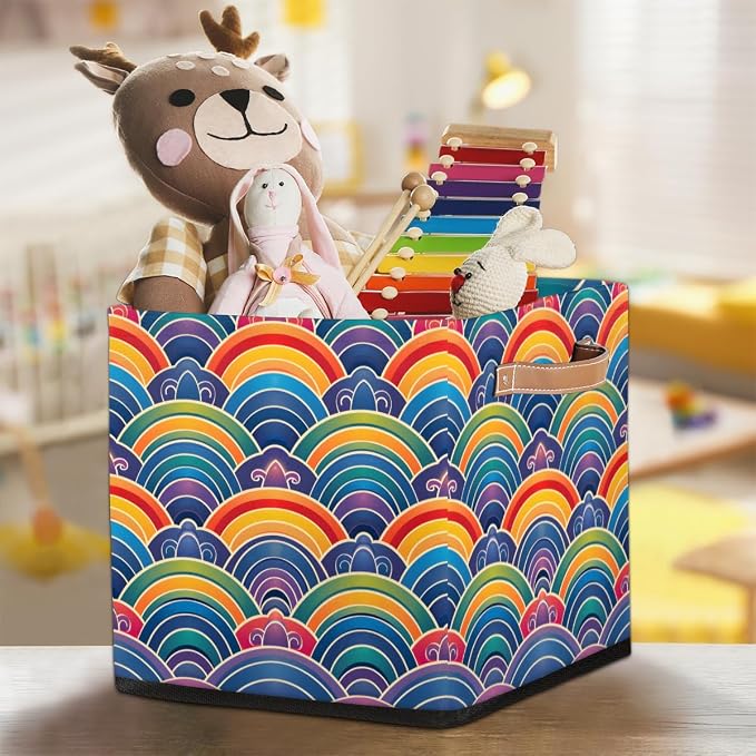 TropicalLife 13x13x13 Inch Large Fabric Storage Cube Vintage Rainbow Flowers - Image 7