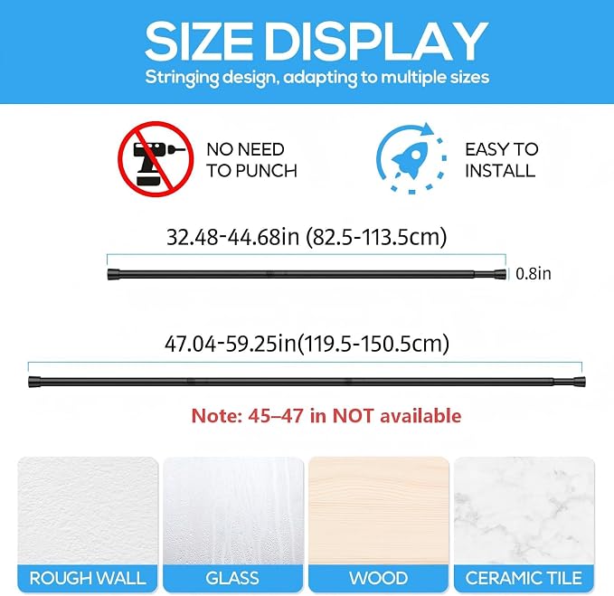 1 Pack Spring Tension Rod, Adjustable 33-59 Inch No Drill, Fits Windows Kitchen - Image 2