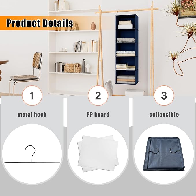 Hanging Closet Organizer and Storage 5-Shelf, Easy Mount Foldable Hanging - Image 6