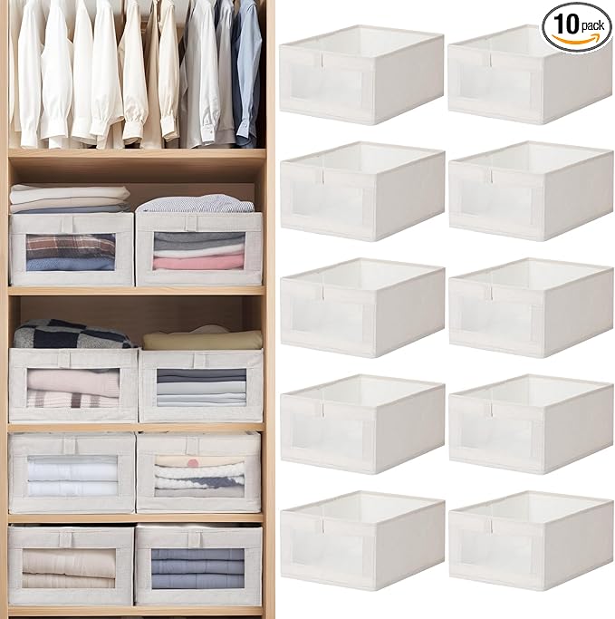 10 Pack Linen Closet Organizers And Storage, Closet Storage Bins by VZZNN