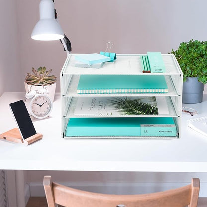 EASEPRES 3 Tier Mesh Desk Organizer Tray, Desktop Mail File Paper Letter Folder - Image 4