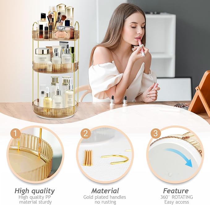 360 Rotating Makeup Organizer for Vanity, 3 Tier Large Capacity Skincare - Image 4